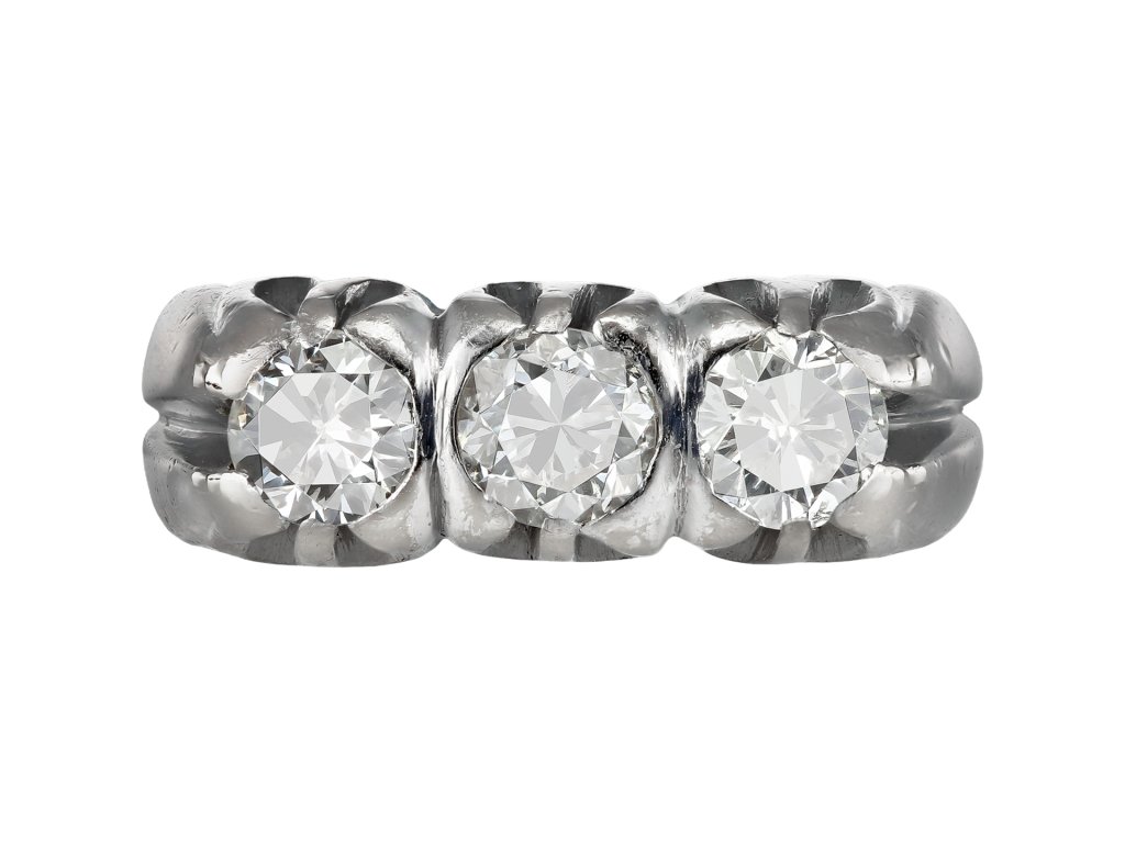 Diamond three stone ring, circa 1950.
