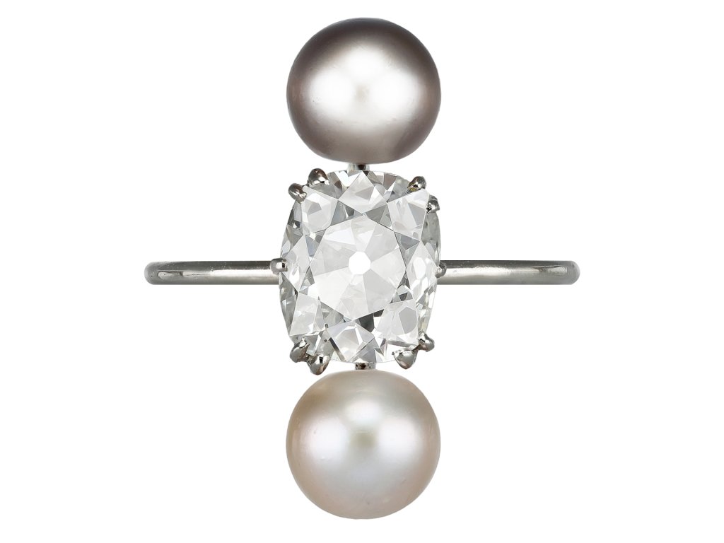 Art Deco natural pearl and diamond ring, circa 1925.