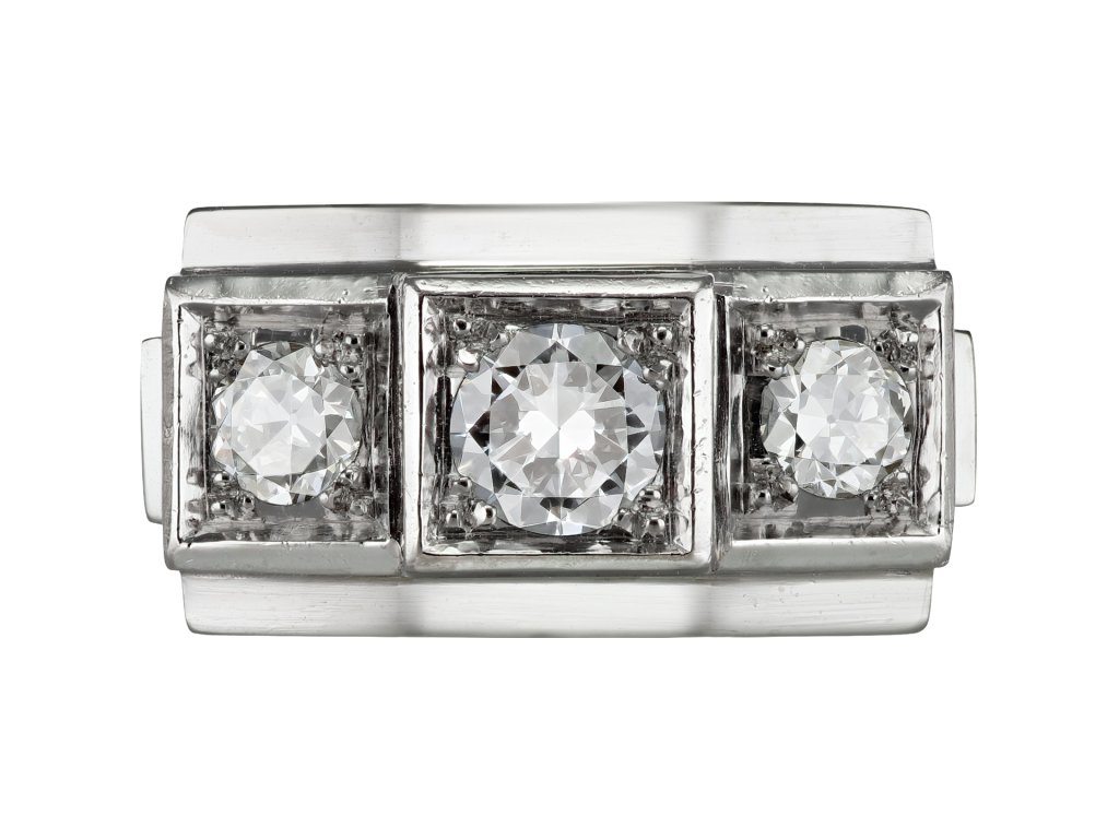 Diamond three stone ring, French, circa 1950. 