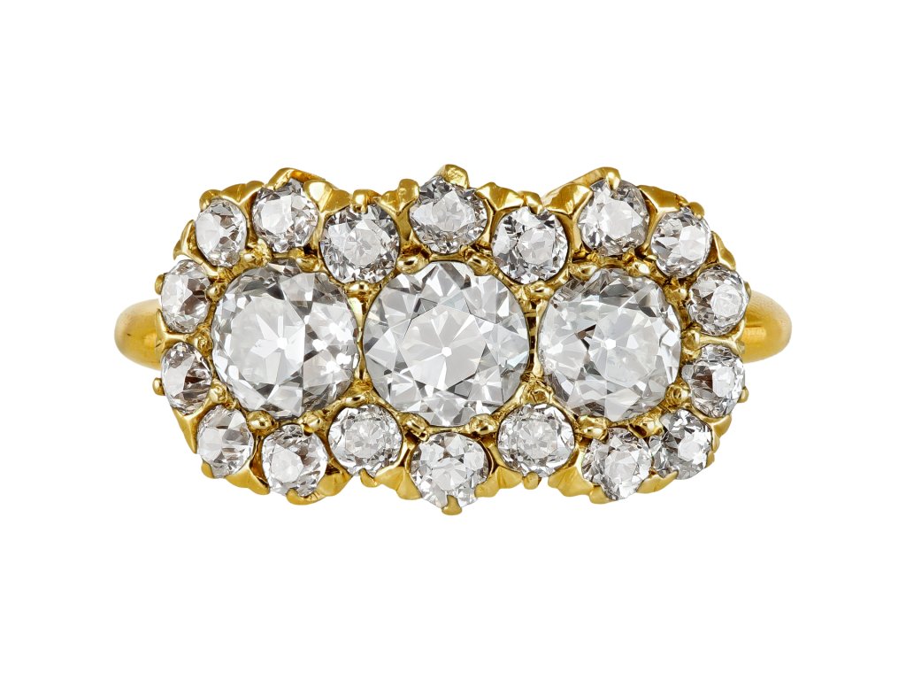 Diamond triple cluster ring, circa 1900. 