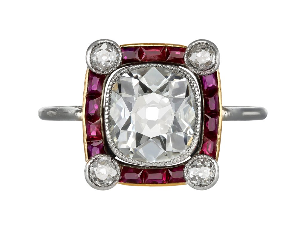 Diamond and ruby cluster ring, circa 1910.