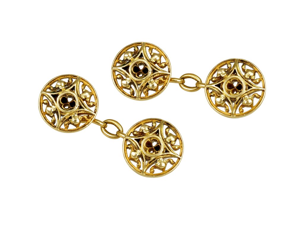 Gothic revival gold cufflinks by Wi&egrave;se, French, circa 1890.