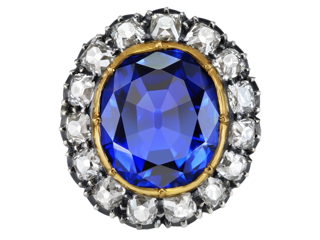 Burmese sapphire and diamond coronet cluster ring, circa 1880.