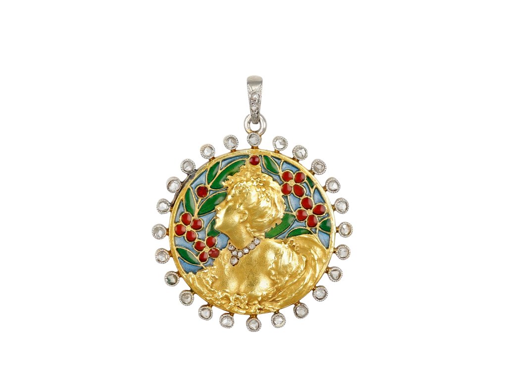 Art Nouveau Enamel Pendant, circa 1915.