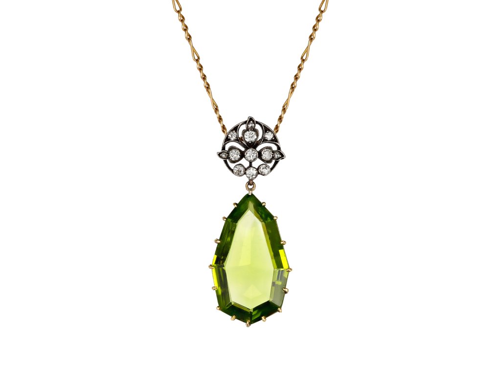 Victorian peridot and diamond pendant, circa 1890