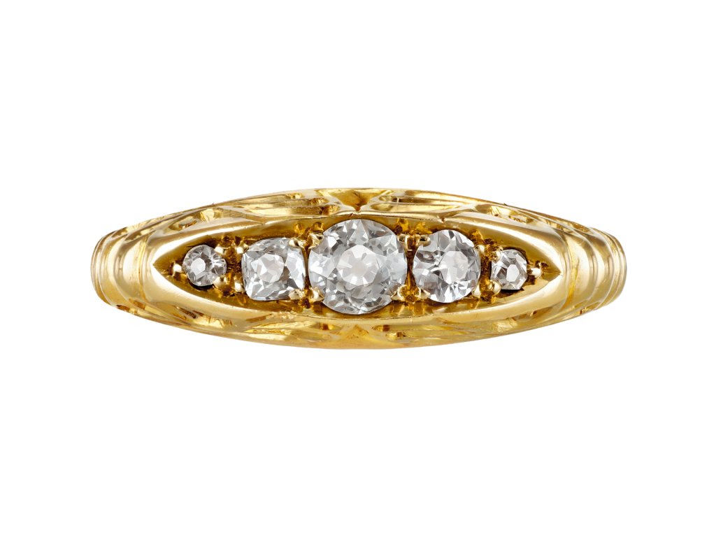 Diamond five stone ring, English, 1902. 