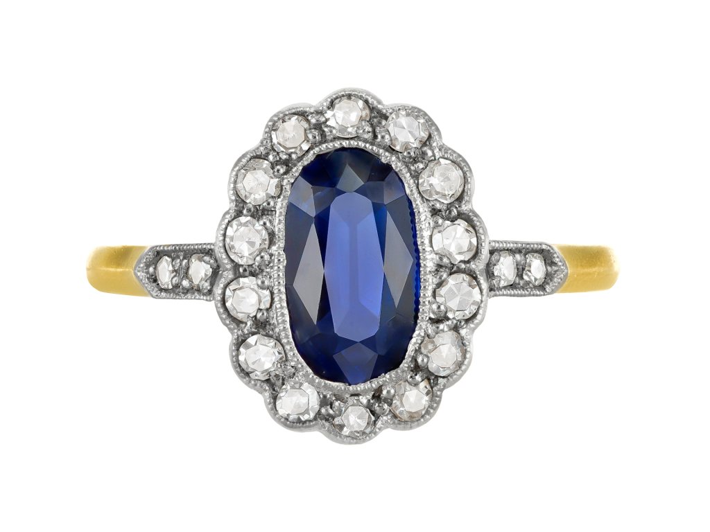 Edwardian Sapphire and diamond coronet cluster, circa 1910. 