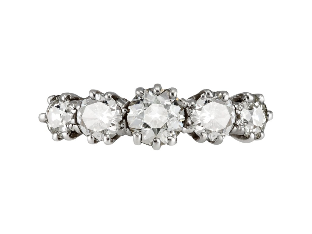 Edwardian diamond five stone ring, circa 1905. 