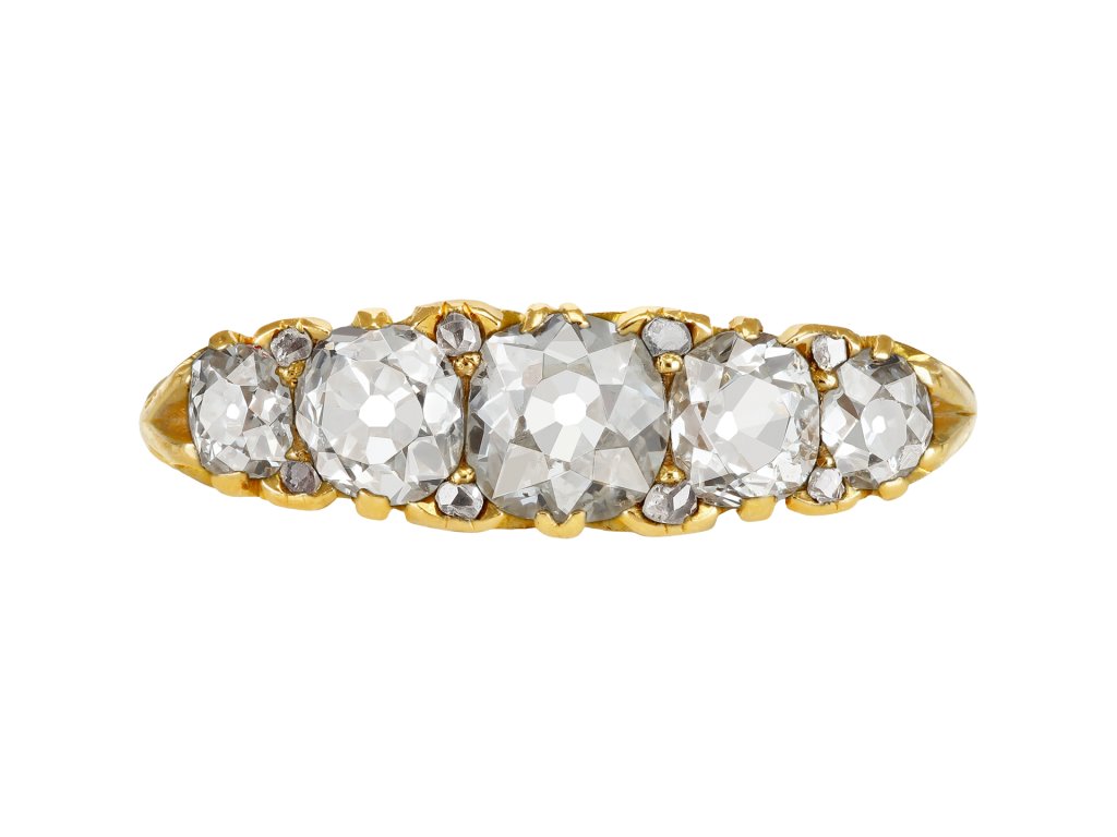 Diamond five stone ring, English, 1906.