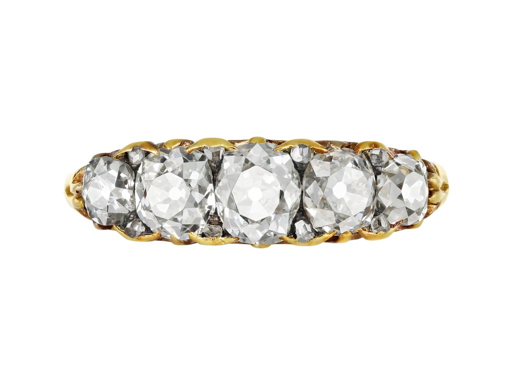 Victorian diamond carved five stone ring, late 19th Century. 