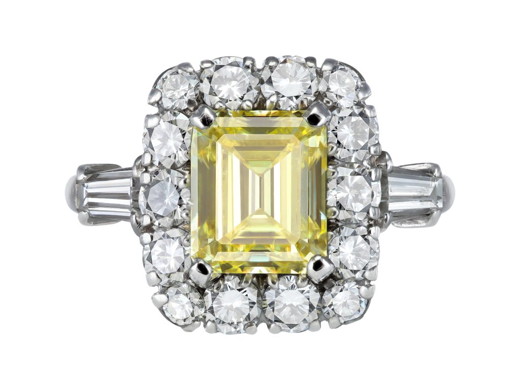 Bulgari fancy intense yellow diamond cluster ring, circa 1960.