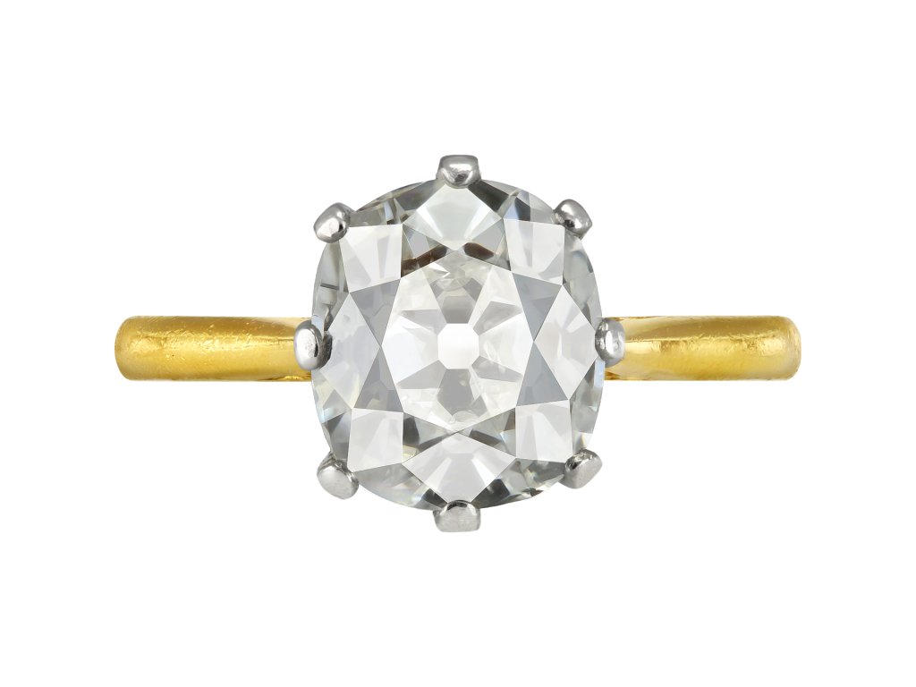 Cushion shape old mine diamond solitaire, early 20th Century. 