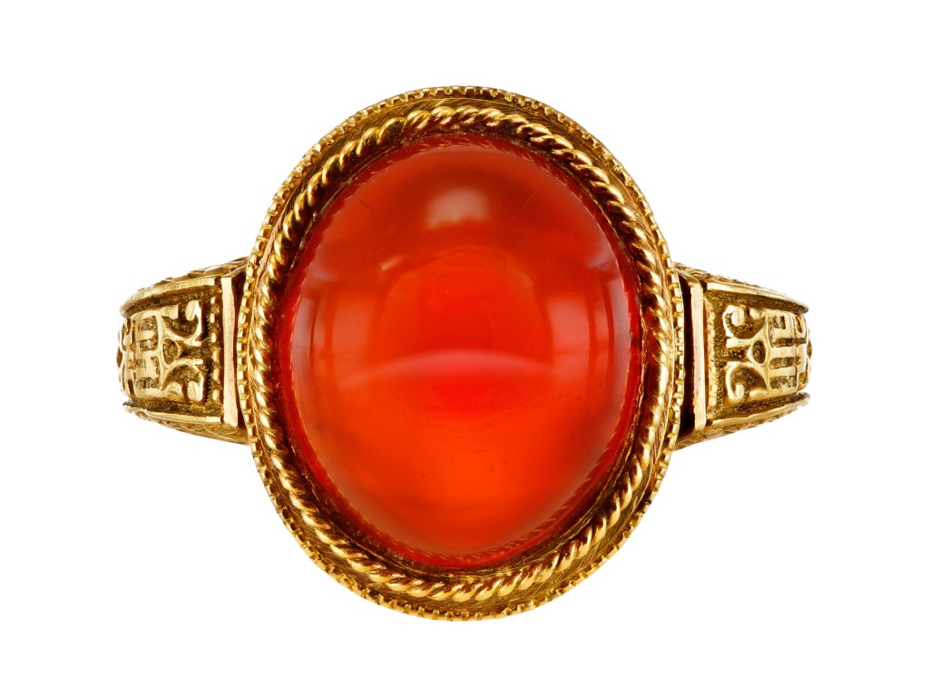Fire opal solitaire ring, late 19th century. 
