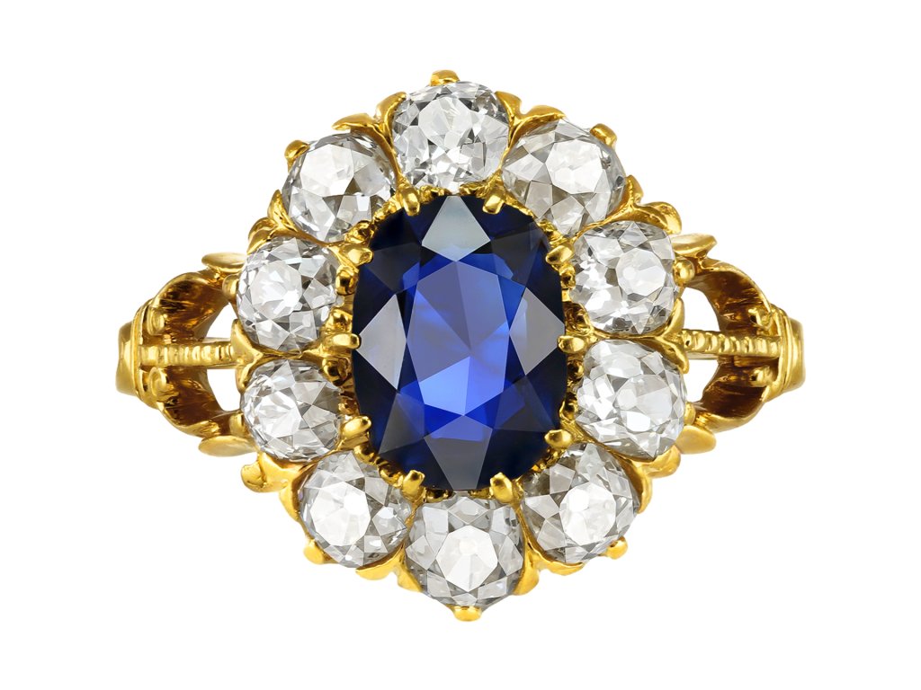 Sapphire and diamond coronet cluster, late 19th Century. 