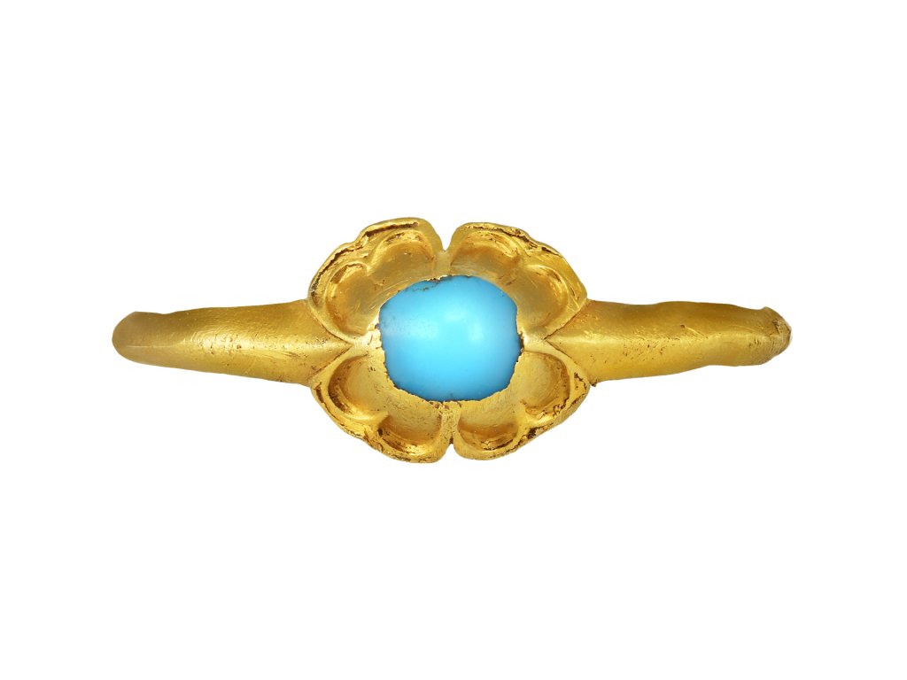 Medieval turquoise stirrup ring, circa 1200 1500.