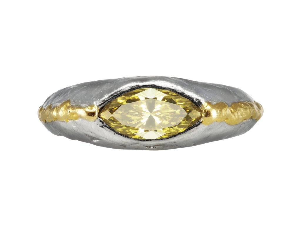 Marquise shape fancy yellow diamond ring, circa 1960s.