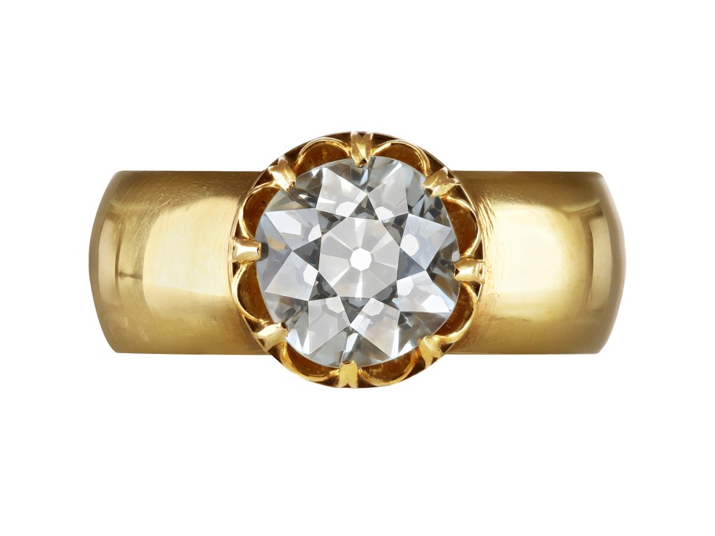 Victorian convertible old mine diamond ring/pin/shirt stud, English, 1874. 