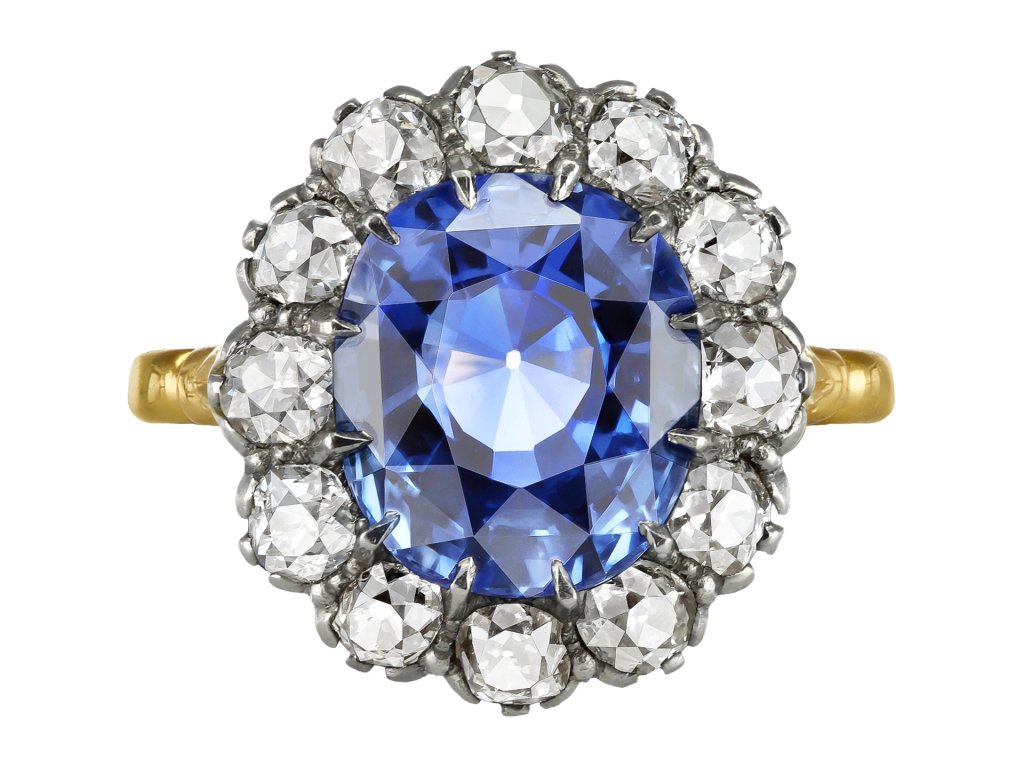 Sapphire and diamond coronet cluster ring, early 20th Century.
