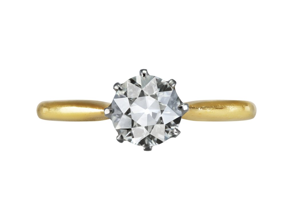 Old cut diamond solitaire ring, early 20th Century. 