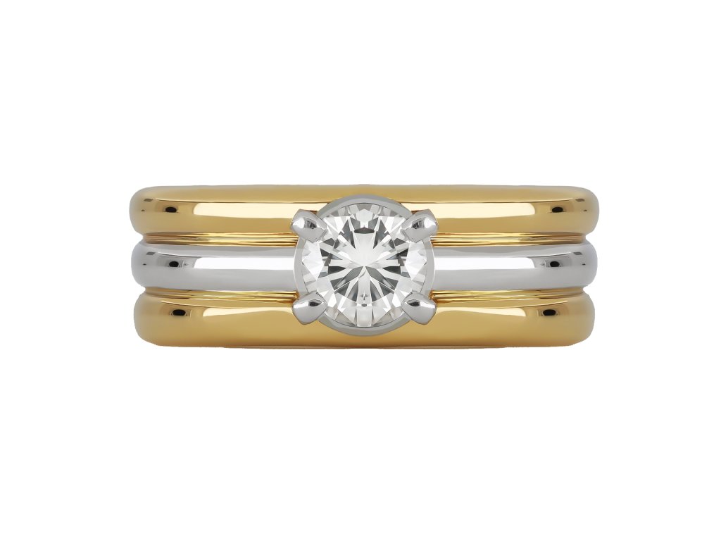 Contemporary solitaire diamond ring in 18ct yellow gold.