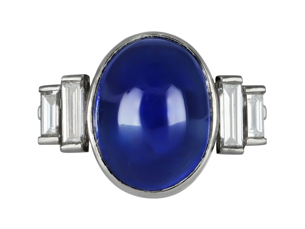 Art Deco Ceylon sapphire and diamond ring, circa 1935.