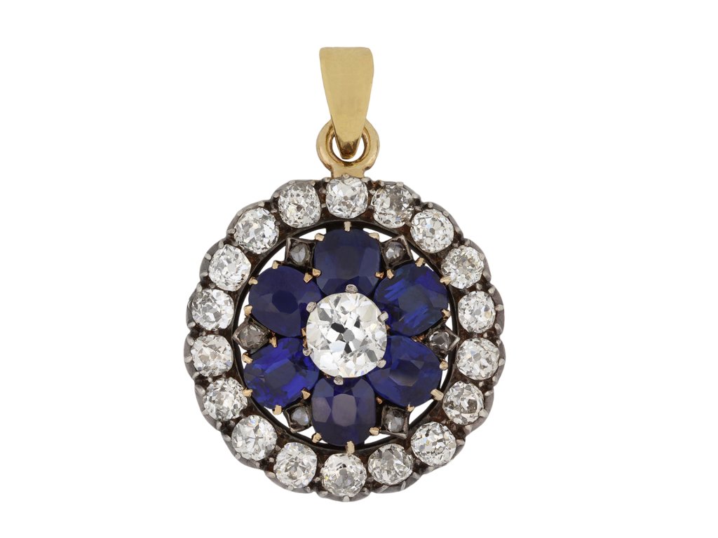 Antique Sapphire and Diamond cluster ring/pendant hatton garden