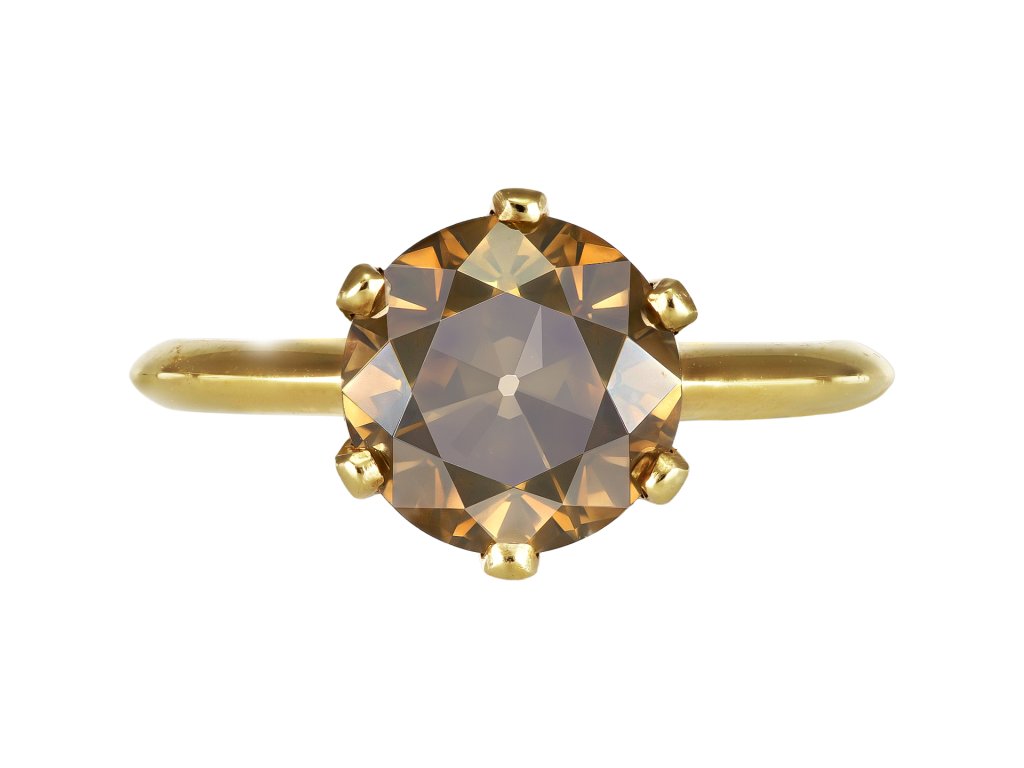 Fancy deep yellowish brown diamond ring.