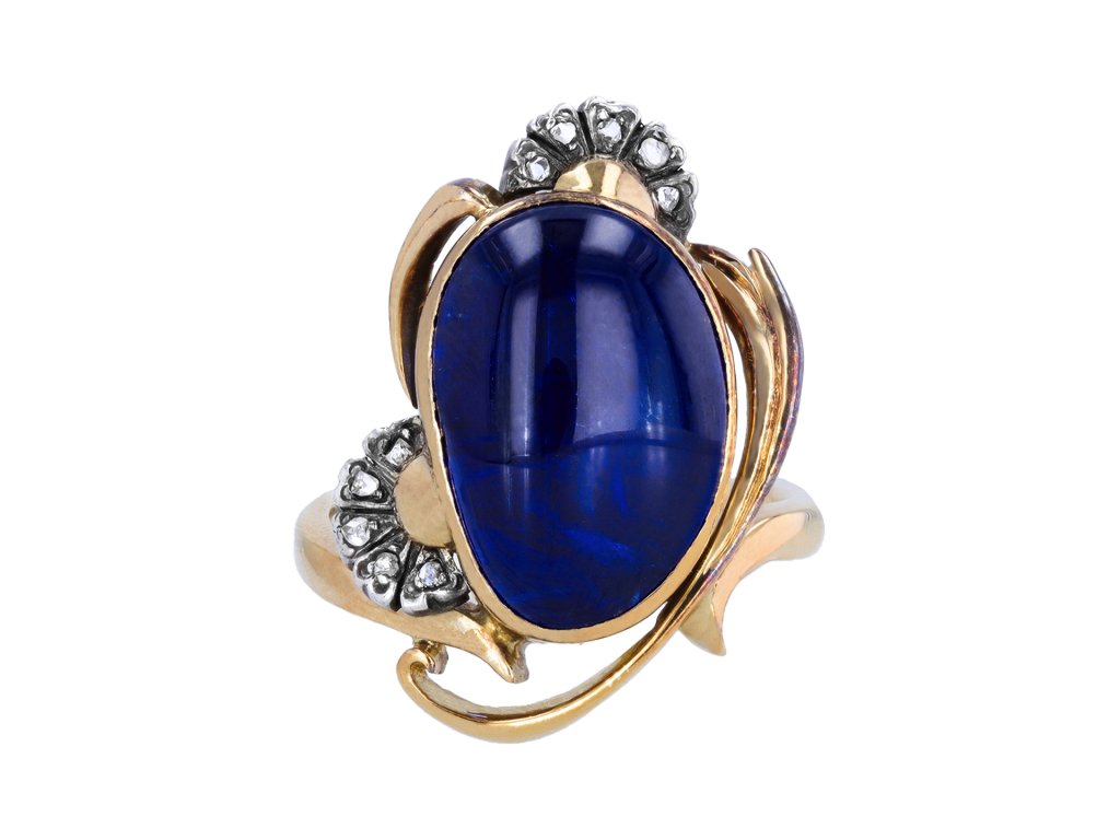 Art Nouveau natural Burmese sapphire diamond ring hatton garden