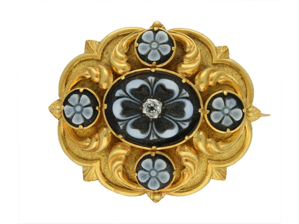 Antique onyx and diamond Brooch berganza hatton garden