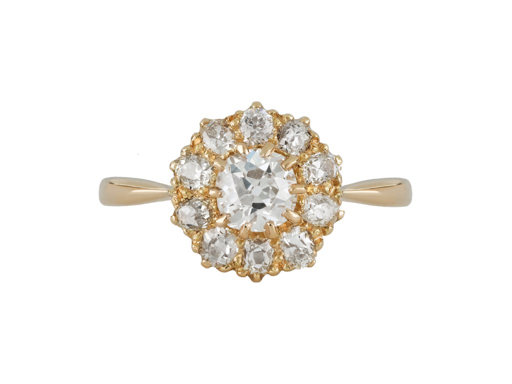 Diamond coronet cluster ring, circa 1905.