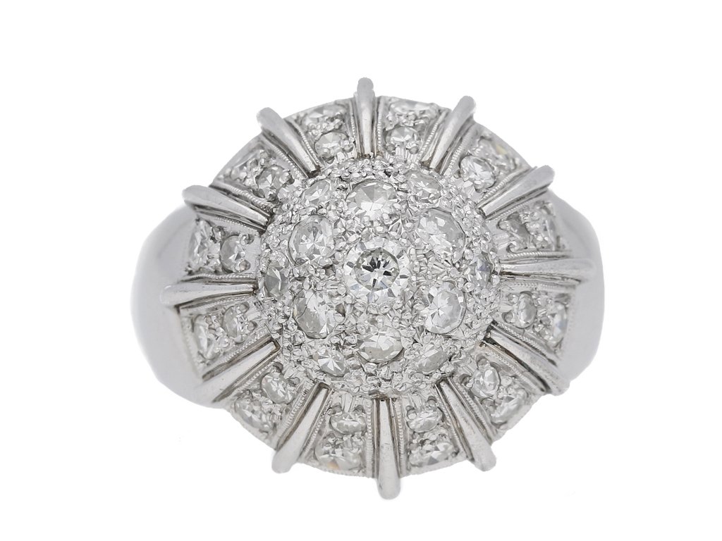 front view vintage diamond cluster ring berganza hatton garden