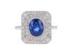 Ceylon sapphire and diamond octagonal cluster ring, French
