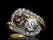 Vintage fancy coloured diamond crossover ring, circa 1950. Hatton Garden