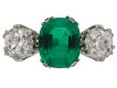 Colombian emerald and diamond three stone ring, circa 1910.