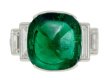 front view Art Deco emerald cabochon and diamond ring, circa 1935.