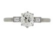 front view Solitaire old mine diamond ring with baguette shoulders