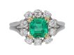 front view Vintage Colombian emerald and diamond cluster ring, French, circa 1950s.        