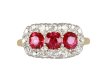 Edwardian Burmese ruby triple cluster ring, English, circa 1910.