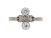 front view Ornate two stone diamond ring, circa 1905. berganza hatton garden
