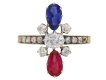 front view Art Nouveau ruby ,sapphire and diamond ring French circa 1895 berganza hatton garden 