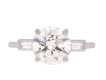 Vintage old cut diamond flanked solitaire ring, English, circa 1950. Hatton Garden