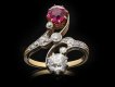 Edwardian Burmese ruby and diamond crossover ring, English, circa 1905.