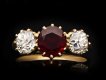 Pigeon's blood Burmese ruby and diamond three stone ring, circa 1900. Hatton Garden