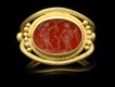 Ancient Roman Apollo and Salus intaglio ring, circa 3rd-4th century AD.