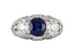 Antique sapphire and diamond three stone ring, English, circa 1920.