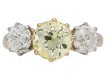 Edwardian fancy yellow diamond three stone ring, circa 1905.