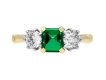 colombian emerald and diamond three stone ring. hatton garden.