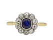 sapphire and diamond coronet cluster ring, circa 1940.