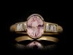 Pink Ceylon sapphire and diamond flanked solitaire ring, circa 1970. Hatton Garden