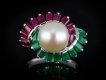 Mauboussin pearl, ruby and emerald cluster ring hatton garden